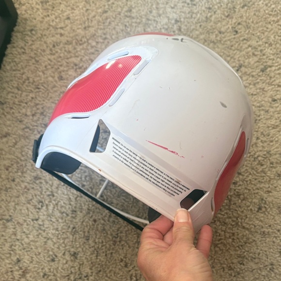 White Football Helmet with Red Accents - Picture 3 of 4